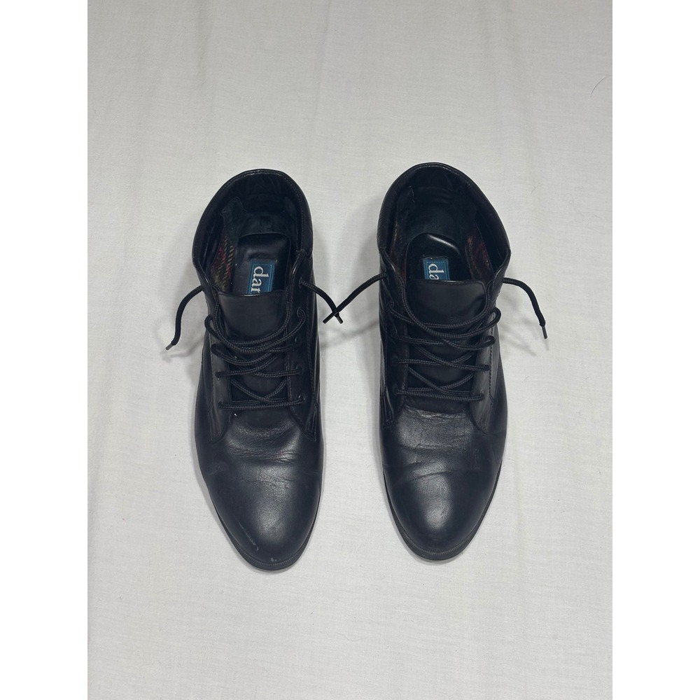 Danexx D-Austin4 Black Leather Lace Up Ankle Boots Plaid Lined‎ Womens 9M